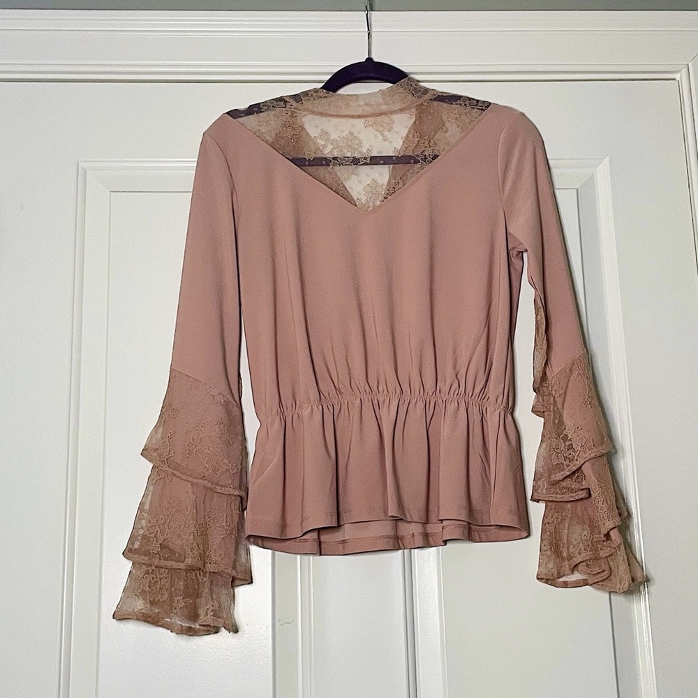 High-Neck, Ruffle, Lace Blouse